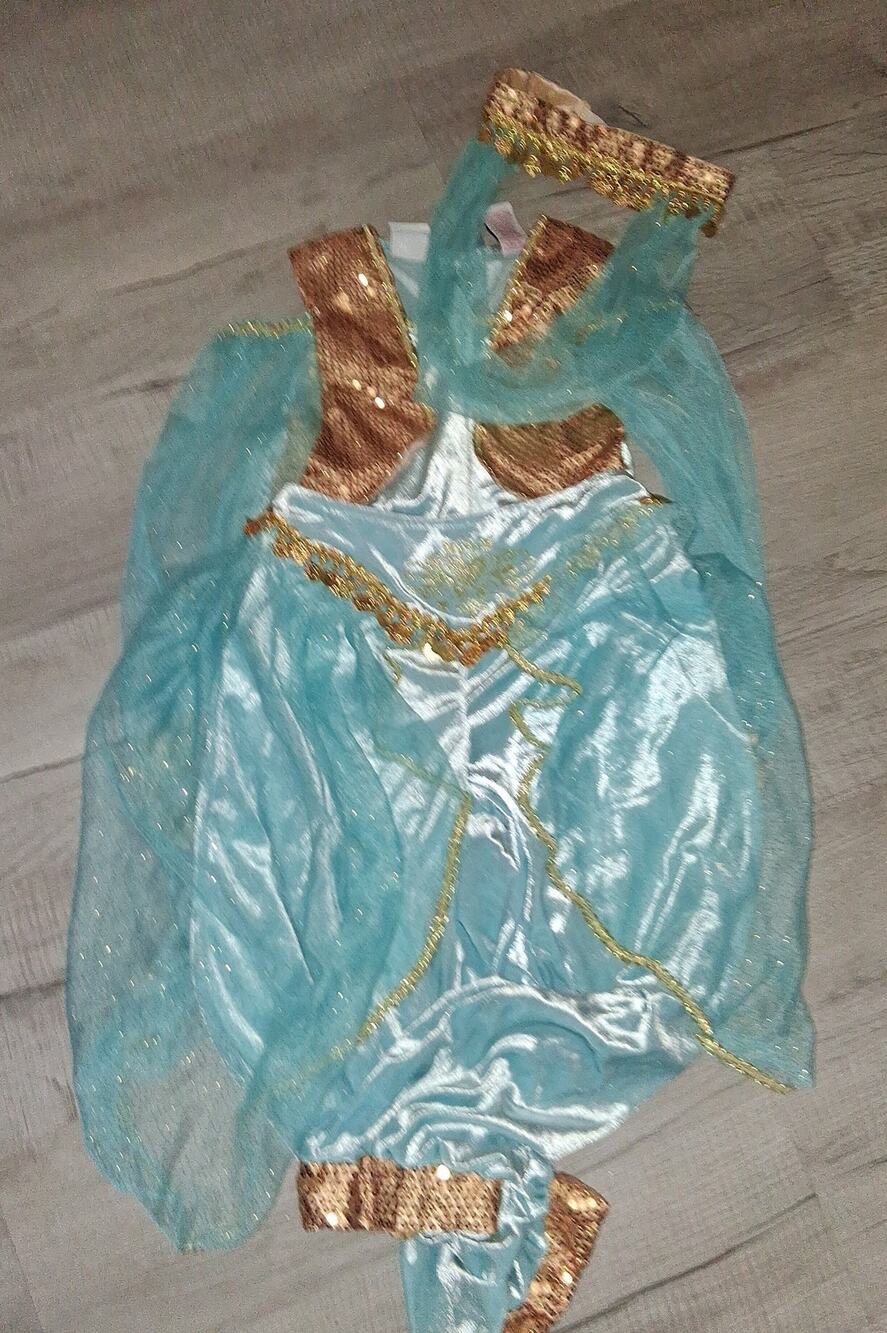 Girls Jasmine Aladdin Costume with Cape and Pants head set 3 pieces sz 7-8